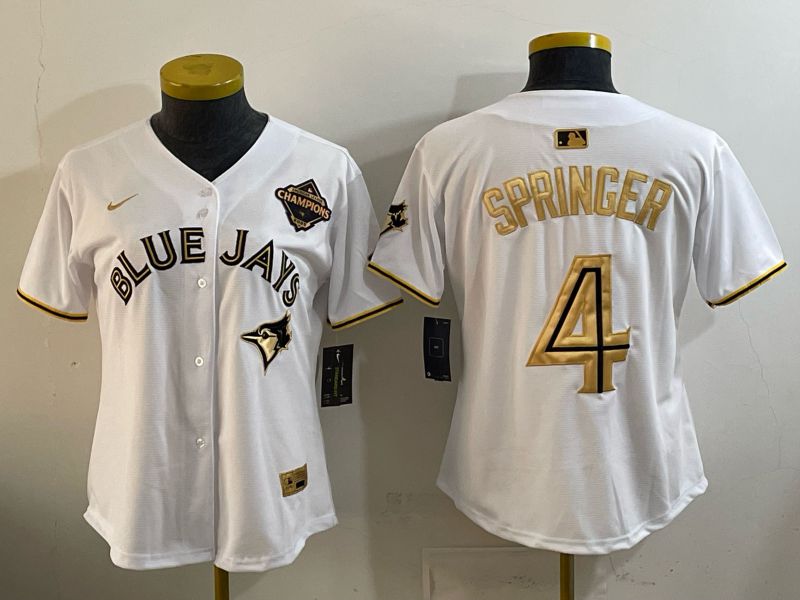 Women Nike 2026 Toronto Blue Jays #4 Springer white gold Game MLB Jersey 1211